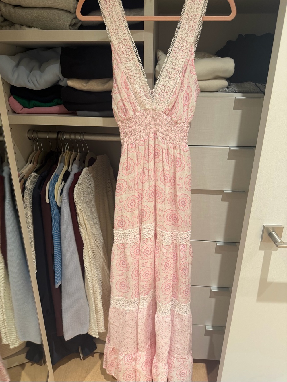 Temptation positano Pink Floral Lace-Trim Maxi Dress